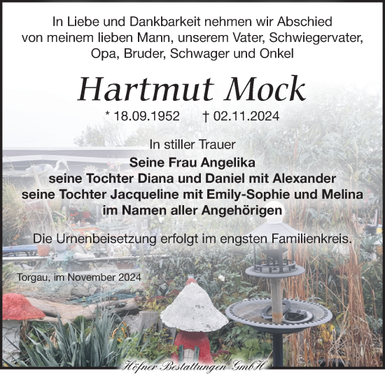 Traueranzeige von Hartmut Mock von Torgauer Zeitung