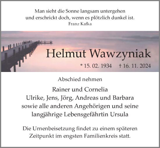 Traueranzeige von Helmut Wawzyniak von Märkischen Allgemeine Zeitung