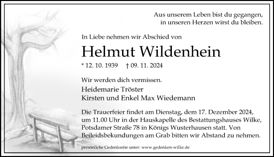 Traueranzeige von Helmut Wildenhein von Märkischen Allgemeine Zeitung