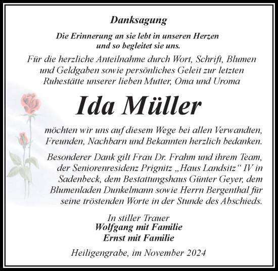 Traueranzeige von Ida Müller von Wochenspiegel