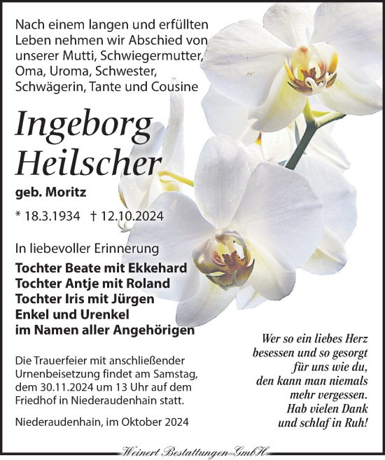 Traueranzeige von Ingeborg Heilscher von Torgauer Zeitung