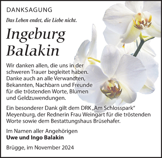 Traueranzeige von Ingeburg Balakin