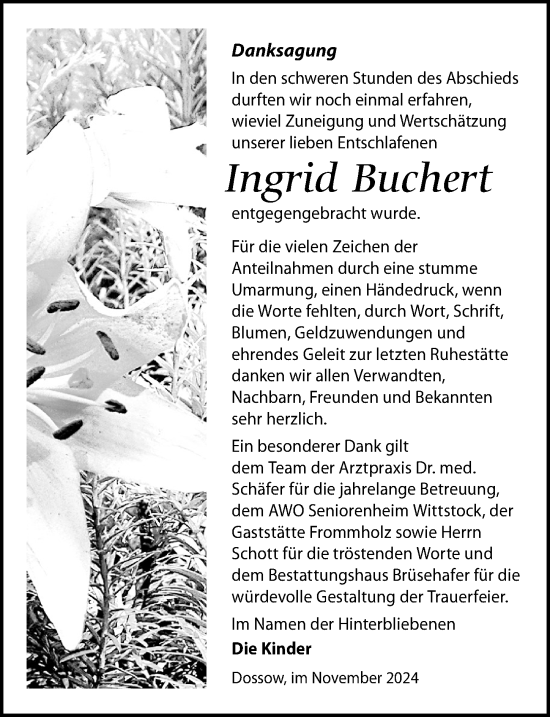 Traueranzeige von Ingrid Buchert von Wochenspiegel