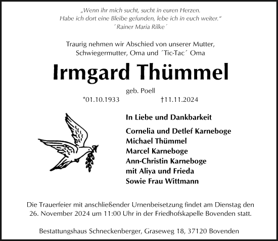 Traueranzeige von Irmgard Thümmel von Göttinger Tageblatt