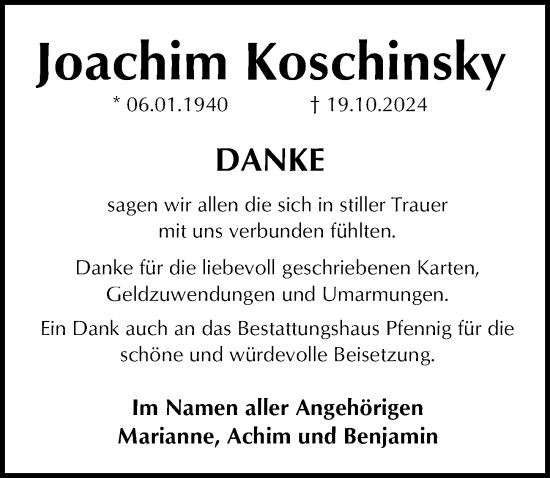 Traueranzeige von Joachim Koschinsky von Göttinger Tageblatt