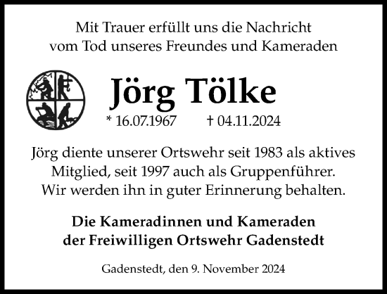 Traueranzeige von Jörg Tölke von Peiner Allgemeine Zeitung