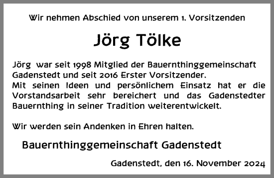 Traueranzeige von Jörg Tölke von Peiner Allgemeine Zeitung