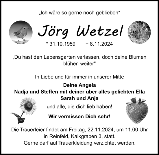 Traueranzeige von Jörg Wetzel von Lübecker Nachrichten