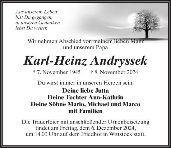 Traueranzeige von Karl-Heinz Andryssek