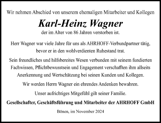 Traueranzeige von Karl-Heinz Wagner von Eichsfelder Tageblatt