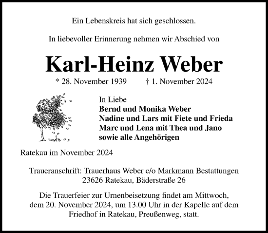 Traueranzeige von Karl-Heinz Weber von Lübecker Nachrichten