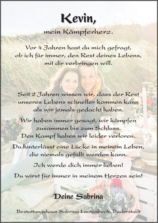 Traueranzeige von Kevin  von Göttinger Tageblatt