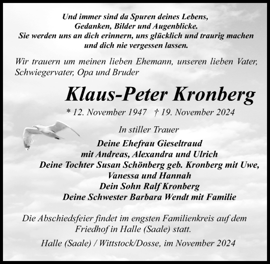 Traueranzeige von Klaus-Peter Kronberg von Wochenspiegel