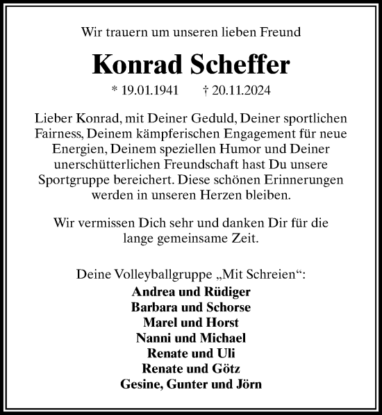 Traueranzeige von Konrad Scheffer von Göttinger Tageblatt