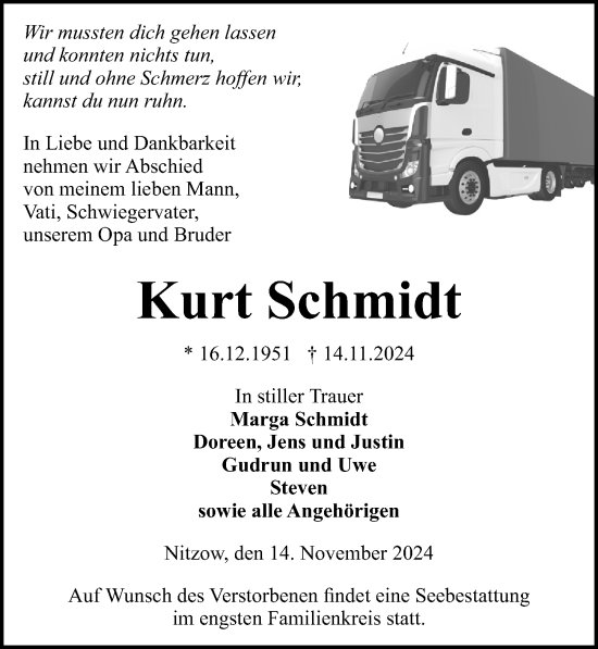 Traueranzeige von Kurt Schmidt von Wochenspiegel