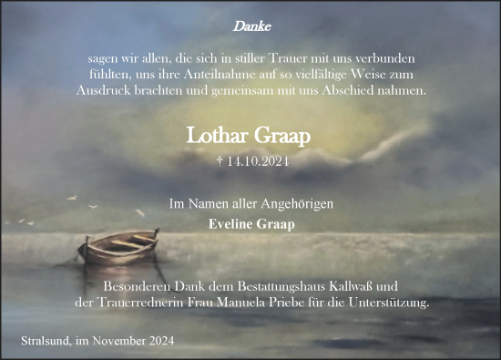 Traueranzeige von Lothar Graap von Ostsee-Zeitung GmbH