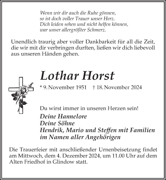 Traueranzeige von Lothar Horst von Märkischen Allgemeine Zeitung