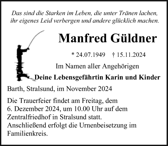 Traueranzeige von Manfred Güldner von Ostsee-Zeitung GmbH