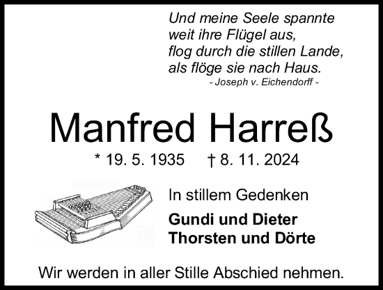 Traueranzeige von Manfred Harreß von Kieler Nachrichten