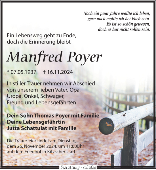 Traueranzeige von Manfred Poyer von Leipziger Volkszeitung