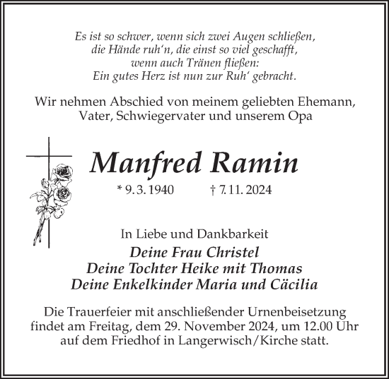 Traueranzeige von Manfred Ramin von Märkischen Allgemeine Zeitung