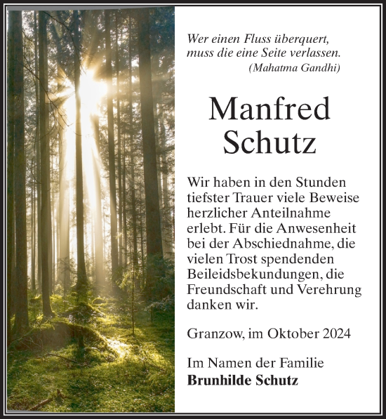 Traueranzeige von Manfred Schutz von Wochenspiegel