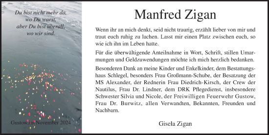 Traueranzeige von Manfred Zigan von Ostsee-Zeitung GmbH