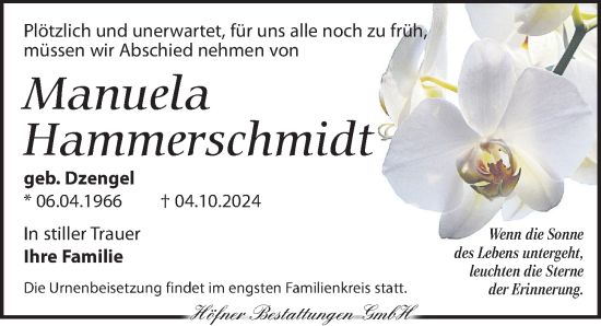 Traueranzeige von Manuela Hammerschmidt von Torgauer Zeitung