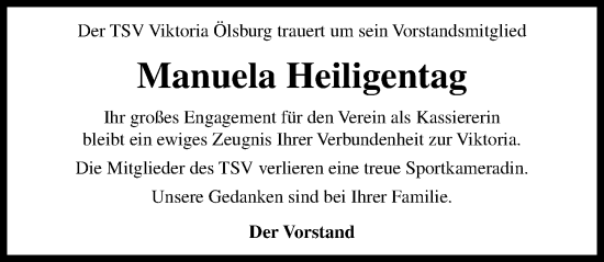 Traueranzeige von Manuela Heiligentag von Peiner Allgemeine Zeitung