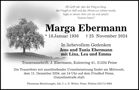 Traueranzeige von Marga Ebermann von Peiner Allgemeine Zeitung