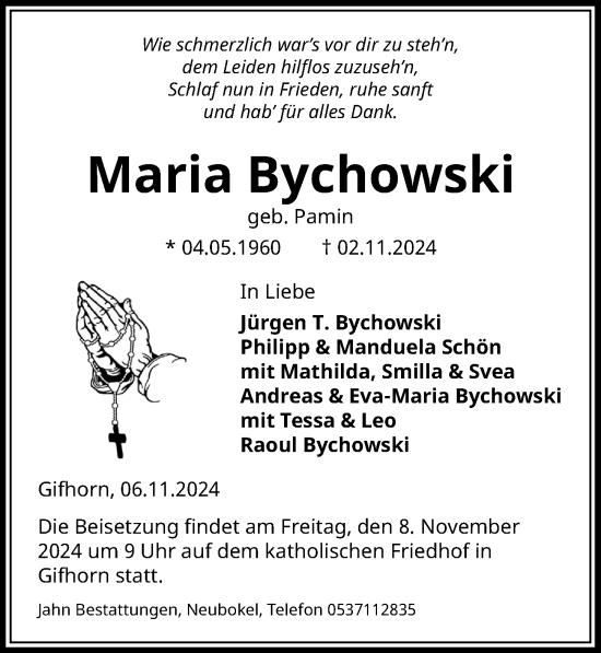 Traueranzeige von Maria Bychowski von Aller Zeitung