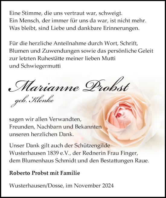 Traueranzeige von Marianne Probst