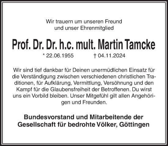 Traueranzeige von Martin Tamcke von Göttinger Tageblatt