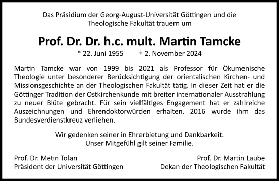 Traueranzeige von Martin Tamcke von Göttinger Tageblatt