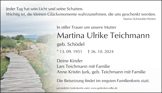 Traueranzeige von Martina Ulrike Teichmann von Märkischen Allgemeine Zeitung