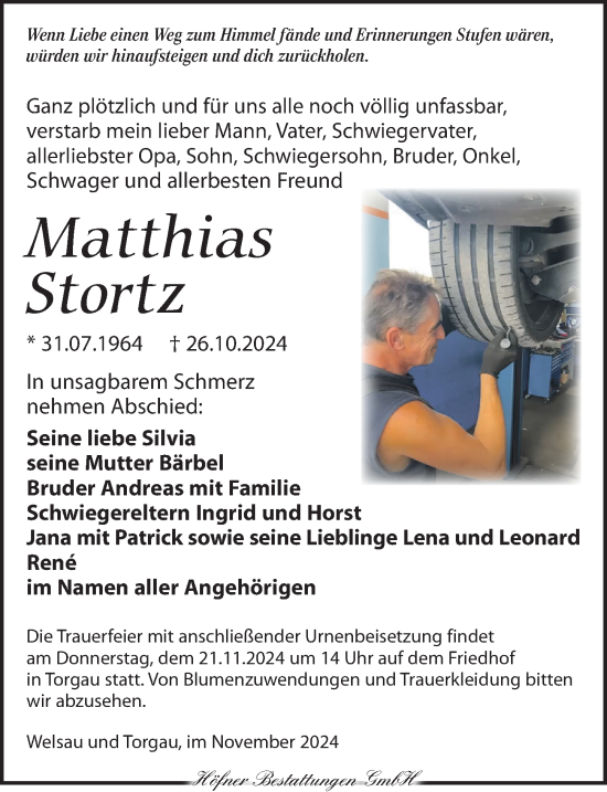 Traueranzeige von Matthias Stortz von Torgauer Zeitung