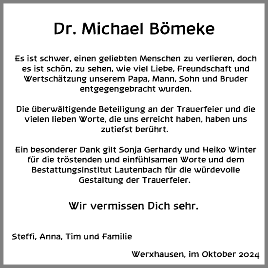 Traueranzeige von Michael Bömeke von Göttinger Tageblatt