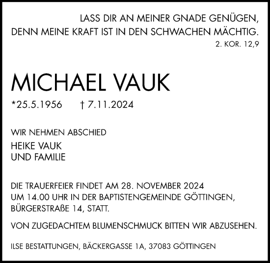 Traueranzeige von Michael Vauk von Göttinger Tageblatt