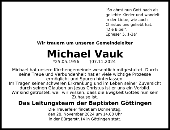 Traueranzeige von Michael Vauk von Göttinger Tageblatt