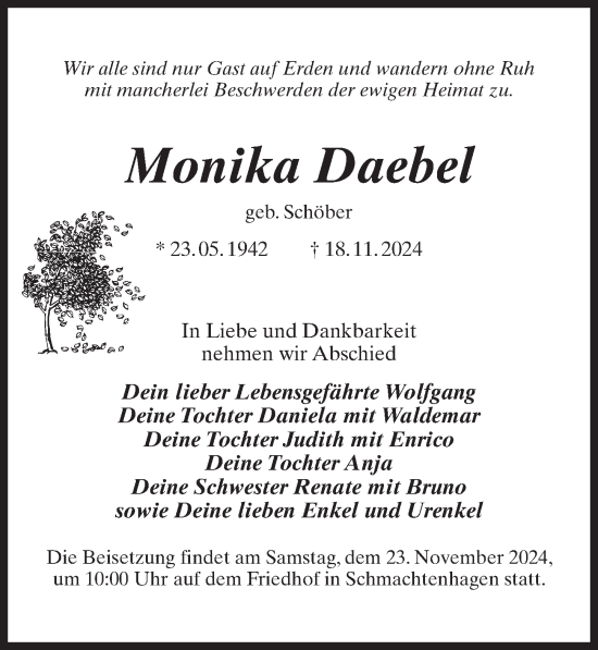 Traueranzeige von Monika Daebel von Märkischen Allgemeine Zeitung