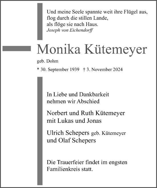 Traueranzeige von Monika Kütemeyer von Schaumburger Nachrichten