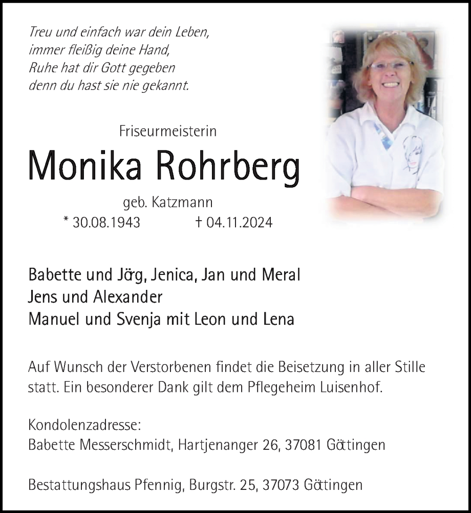  Traueranzeige für Monika Rohrberg vom 09.11.2024 aus Göttinger Tageblatt