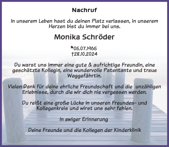 Traueranzeige von Monika Schröder von Aller Zeitung