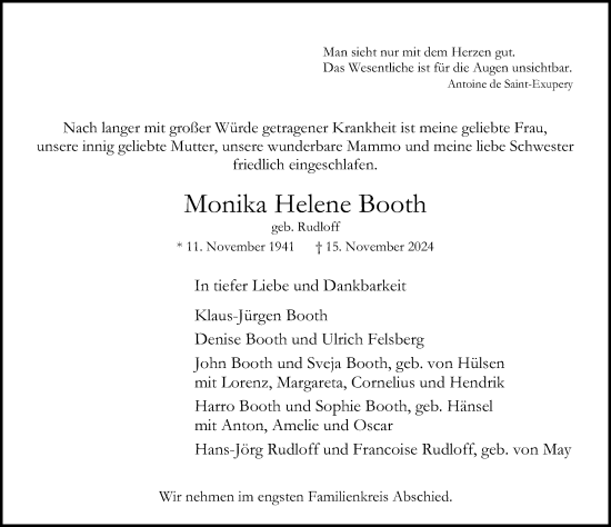 Traueranzeige von Monika Helene Booth von Ostsee-Zeitung GmbH