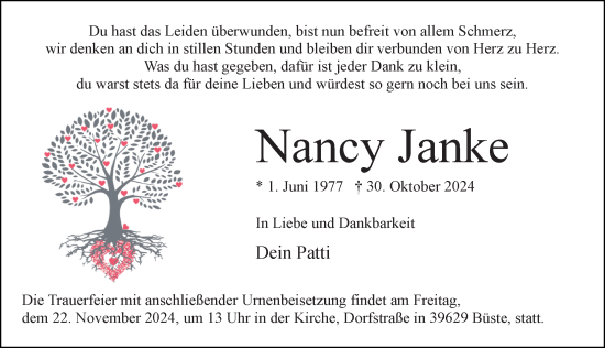 Traueranzeige von Nancy Jank von Aller Zeitung