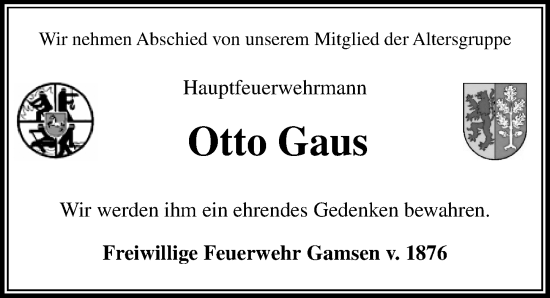 Traueranzeige von Otto Gaus von Aller Zeitung