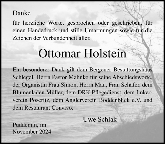 Traueranzeige von Ottomar Holstein von Ostsee-Zeitung GmbH