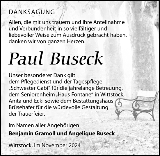 Traueranzeige von Paul Buseck