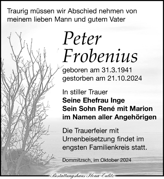 Traueranzeige von Peter Frobenius von Torgauer Zeitung