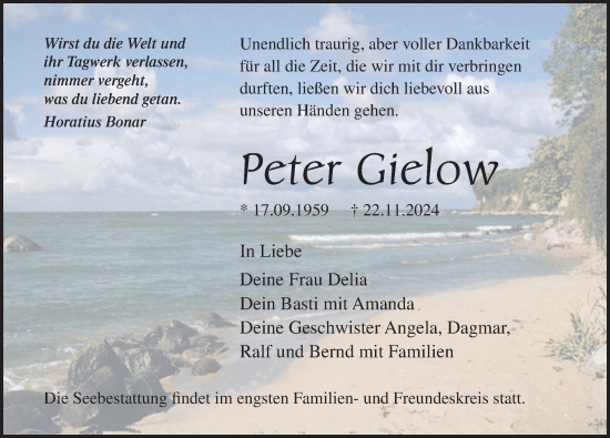 Traueranzeige von Peter Gielow von Ostsee-Zeitung GmbH